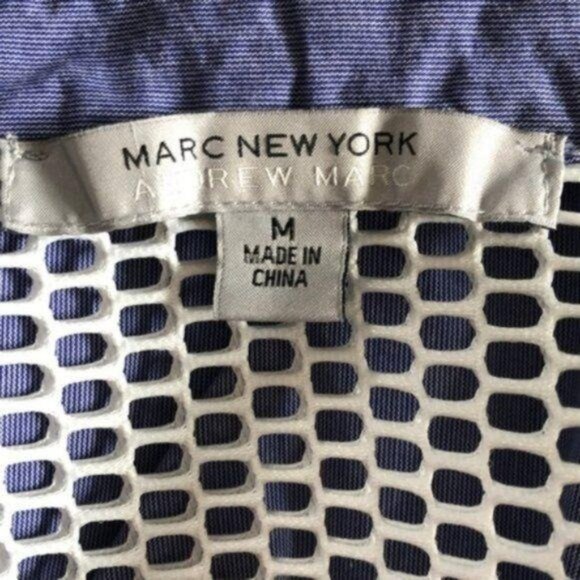 Marc New York Andrew Marc Blue Button-Down Shirt W/ Mesh Shoulder Detail Medium - Picture 7 of 8